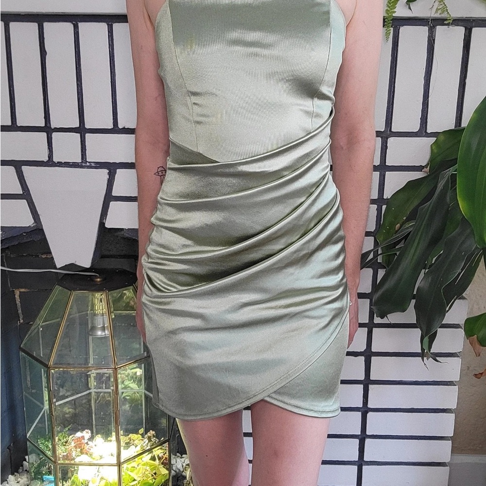 Windsor Strapless Light Green Satin Dress